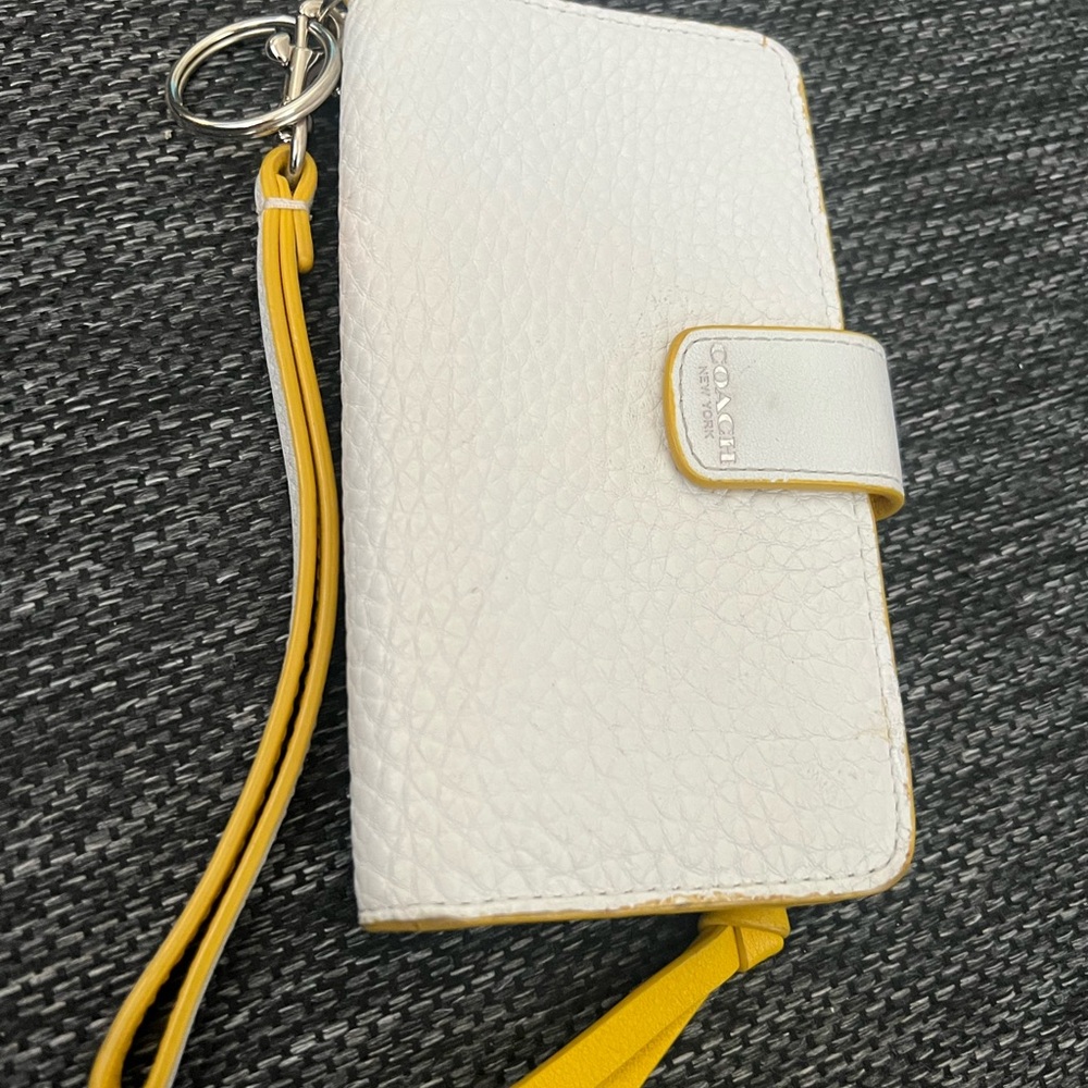 Coach White and Yellow Wristlet Wallet